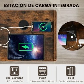 Estante para discos de vinil com 4 prateleiras abertas Tomada eléctrica e porta de carregamento USB  Castanho vintage