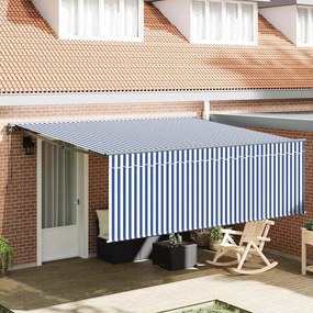 vidaXL Toldo Retrátil Manual Listras Azuis e Brancas 400 × 300 cm