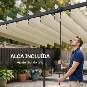 Pérgola de Jardim 3x3,8 m com Toldo Corrediço Ajustável a 90° Manivela, Estrutura de Alumínio e Aço UPF50+ Bege