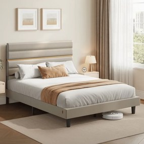 Estrutura moderna para cama de casal 160 x 200 cm (COLCHÃO NÃO INCLUIDO) com cabeceira estofada bege cappuccino