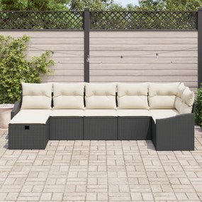 Conjunto de Sofá de Jardim de 7 peças com Almofadas Rattan Preto