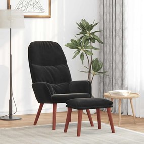 vidaXL Cadeira de descanso com banco p/ pés veludo preto