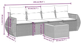 5 pcs conjunto sofás de jardim c/ almofadões vime PE cinzento