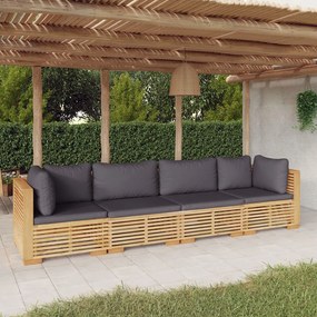 4 pcs conjunto lounge jardim c/ almofadões madeira teca maciça