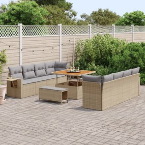 Conjunto de Sofás de Jardim vidaXL de 11 Peças com Almofadas Bege Vime
