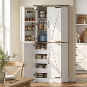 Armário cozinha 76 x 40 x 182 cm 4 portas, 3 gavetas, 8 suportes para prateleiras e prateleiras ajustáveis, 76 x 40 x 182 cm, branco