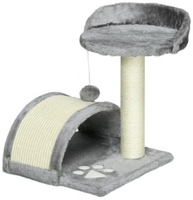 PawHut Arranhador para Gatos de 2 Níveis com Poste e Tapete de Arranhar Cama e Bola Suspensa 35,5x37x46 cm Cinza