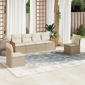 6 pcs conjunto de sofás p/ jardim com almofadões vime PE bege