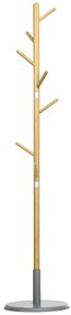 HOMCOM Cabide de Pé de Bambu Moderno com 8 Ganchos para Roupas Bolsas Ø37,8x175,6 cm Madeira e Cinza