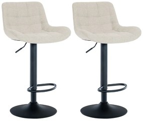 Conjunto de 2 bancos de bar Tover em tecido e com estrutura preta 48 x 81-105 x 54 cm Creme