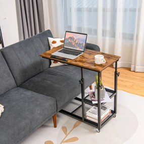 Mesa Lateral em C Ajustável "Alfheimr" - Café, 80x40x64-95cm, Inclináv