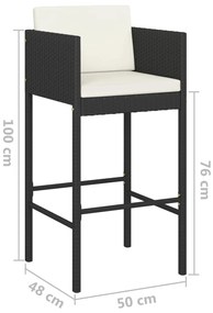 5 pcs conjunto de bar p/ jardim c/ almofadões vime PE preto