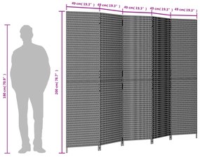 Biombo de divisão 5 painéis vime PE castanho