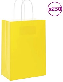vidaXL Sacos de papel 250 unid com alças amarelo 15x8x21 cm