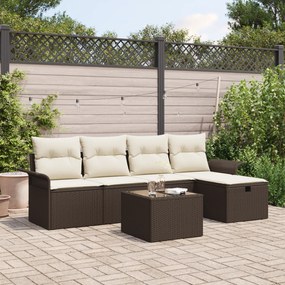 Conjunto de Sofá de Jardim de 6 Peças com Almofadas Castanho Poli Ratt