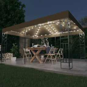 Gazebo com toldo duplo e luzes LED 3x4m cinza-acastanhado