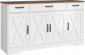 HOMCOM Buffet, móvel de armazenamento para cozinha estilo farmhouse com 4 portas de celeiro, 3 gavetas, prateleiras ajustáveis, branco | Aosom Portugal