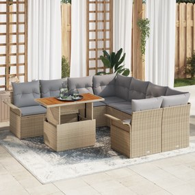Conjunto de Sofá vidaXL de 9 Peças com Almofadas em Rattan Poli Bege,