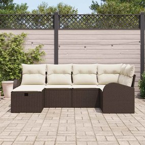 Conjunto de Sofá de Jardim de 6 Peças com Almofadas Marrom em Rattan S