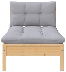 3 pcs conj. lounge de jardim c/ almofadões cinza pinho maciço