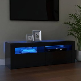 Móvel de TV com luzes LED 120x35x40 cm preto brilhante