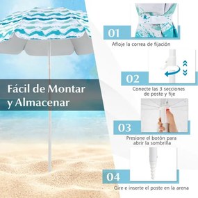 Conjunto de guarda-sol de praia com 2 cadeiras dobráveis e manta de piquenique para exterior com mecanismo de inclinação Azul