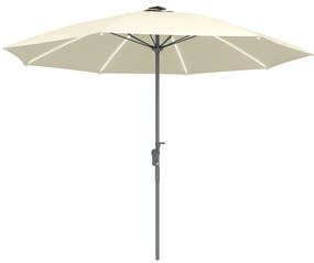 Chapéu de Sol de Jardim com Luzes LED Ø300x256 cm Manivela  Proteção UV50+ e Mastro de Alumínio Creme