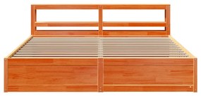Estrutura cama c/ cabeceira 200x200cm pinho maciço castanho-mel