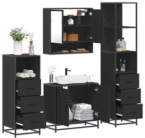 vidaXL 4 pcs conjunto móveis casa de banho derivados de madeira preto
