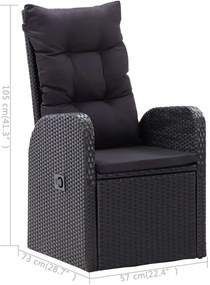 3 pcs conjunto de jantar para jardim preto