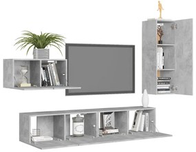 4 pcs conjunto móveis de TV derivados madeira cinzento cimento