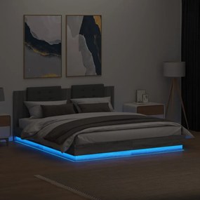 Estrutura de cama c/ cabeceira/luzes LED 200x200cm cinza sonoma