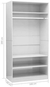 Roupeiro 100x50x200 cm derivados de madeira branco brilhante