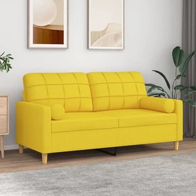 Sofá 2 lug. + almofadas decorativas 140 cm tecido amarelo-claro