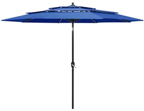 vidaXL Guarda-sol de jardim 3 camadas c/ poste alumínio 3 m azul-ciano
