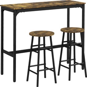 HOMCOM Conjunto de Mesa Alta de Cozinha com 2 Bancos, Estrutura em Aço, Estilo Industrial, para Sala de Jantar, Castanho Rústico | Aosom Portugal
