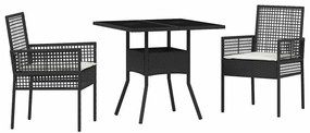 Conjunto de Jantar para Jardim 3 Peças Rattan Preto