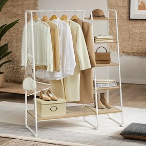 Guarda roupa com 5 prateleiras, 6 ganchos laterais para quarto 45 x 120 x 160 cm cor carvalho-branco