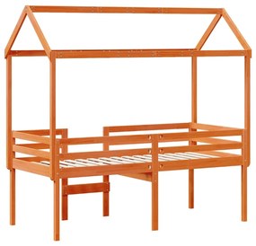 Cama alta com telhado 90x190 cm pinho maciço castanho-mel