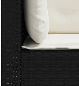 Sofá de jardim 3 lugares com almofadões vime PE preto