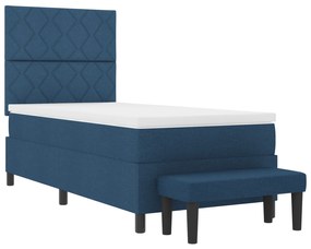 Cama Box Spring com Colchão e Banco Azul 90x190 cm Tecido