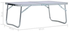 Mesa de campismo dobrável 60x40 cm alumínio branco