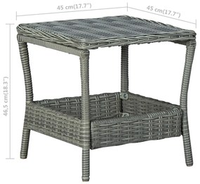Mesa de jardim em vime PE 45x45x46,5 cm cinzento-claro