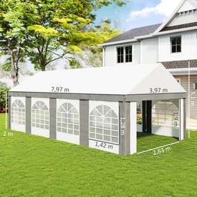 Tenda para Festa 4x8 m Tenda de Jardim com Paredes Removíveis Portas e Janelas Anti-UV para Casamento e Eventos Cinzento