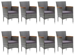 9 pcs conjunto de jantar para jardim cinzento