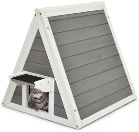 Casa cama triangular em madeira para gatos com telhado à prova de intempéries para interior e exterior 50 x 55 x 53 cm