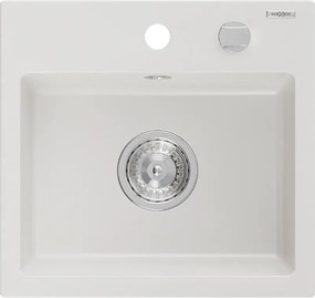 Mexen Milo lava-loiça em granito de 1 cuba 435 x 410 mm, branco, sifão de cromado - 6505441000-20