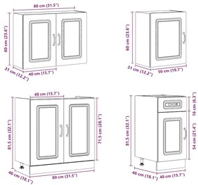 7 peças armário de cozinha conjunto Kalmar branco brilhante