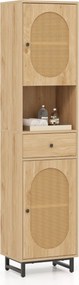 Armário estreito 170 cm de altura de rattan com portas, estantes e gavetas para sala de estar e jantar Natural