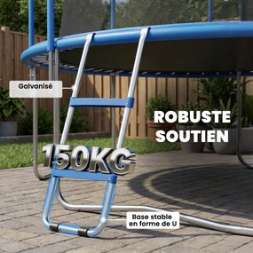Escada para trampolim com 2 degraus largos e gancho universal, estrutura em aço galvanizado, capacidade de carga de 150 kg, 97 x 32 x 7 cm, azul